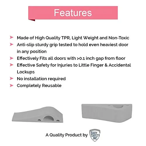 Safe-O-Kid- Anti-Slip Multi-Surface Silicone TPR Door Stopper- Grey (Pack of 4)