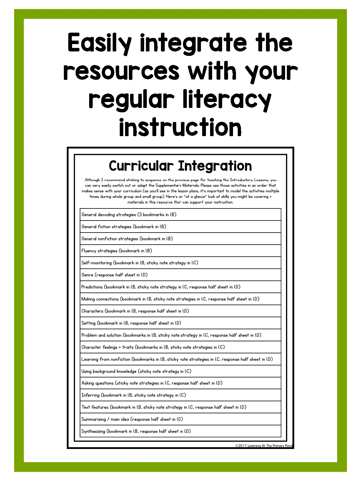 Second Grade Independent Reading Center Supplementary Materials