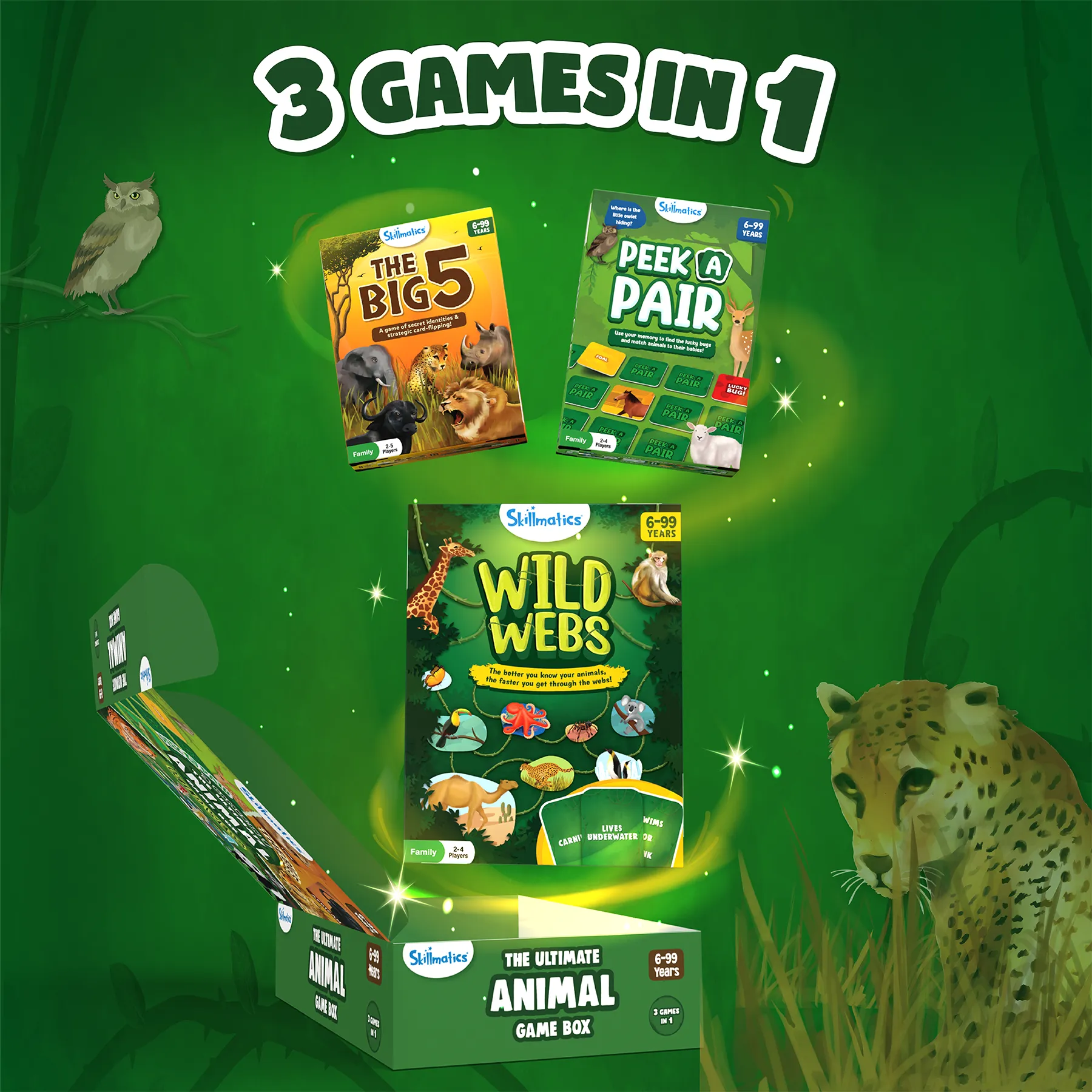 Skillmatics Ultimate Animal Game Box - 3 Games in 1, Family Friendly Games for Ages 6 and Up
