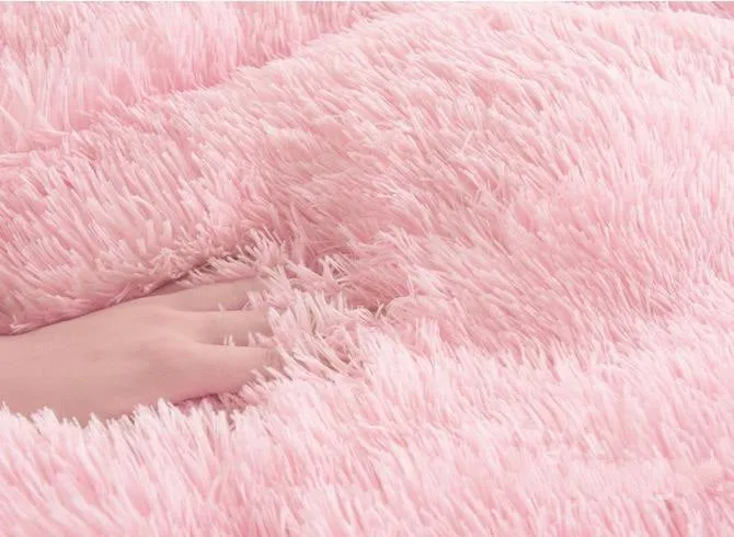 Solid Pink and Creamy White Color Block Luxury 4-Piece Fluffy Bedding Sets/Duvet Cover