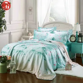 Summer Bedding set imitated Silk bed linens 4pcs luxurious bedclothes Green sheet pillowcase & duvet cover adult bed set queen