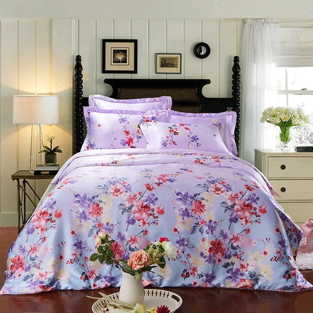 Summer Bedding set imitated Silk bed linens 4pcs luxurious bedclothes Green sheet pillowcase & duvet cover adult bed set queen
