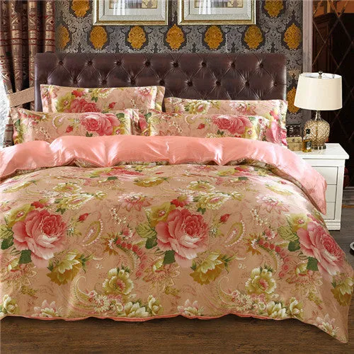Summer Bedding set imitated Silk bed linens 4pcs luxurious bedclothes Green sheet pillowcase & duvet cover adult bed set queen
