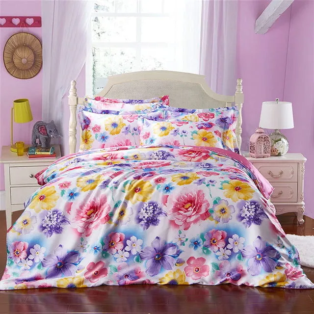 Summer Bedding set imitated Silk bed linens 4pcs luxurious bedclothes Green sheet pillowcase & duvet cover adult bed set queen