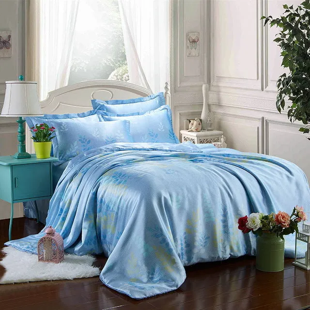 Summer Bedding set imitated Silk bed linens 4pcs luxurious bedclothes Green sheet pillowcase & duvet cover adult bed set queen