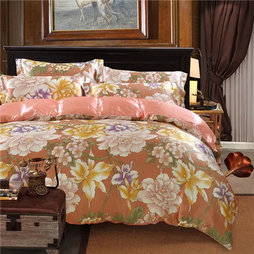 Summer Bedding set imitated Silk bed linens 4pcs luxurious bedclothes Green sheet pillowcase & duvet cover adult bed set queen