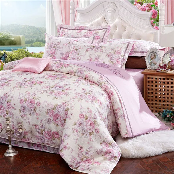 Summer Bedding set imitated Silk bed linens 4pcs luxurious bedclothes Green sheet pillowcase & duvet cover adult bed set queen