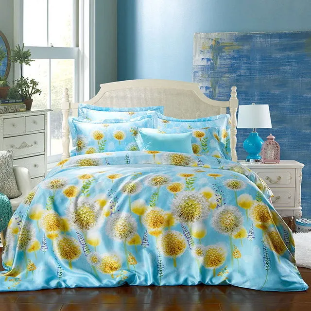Summer Bedding set imitated Silk bed linens 4pcs luxurious bedclothes Green sheet pillowcase & duvet cover adult bed set queen