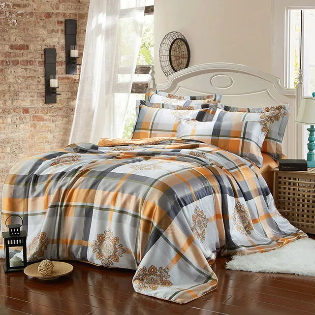 Summer Bedding set imitated Silk bed linens 4pcs luxurious bedclothes Green sheet pillowcase & duvet cover adult bed set queen