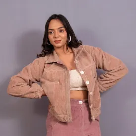 Taupe Warm Cotton Corduroy Short Bomber Jacket