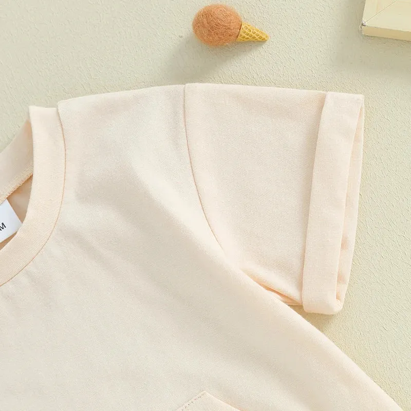 Toddler Infant Boys 2 Piece Outfits Solid Color Short Sleeve Pocket T-Shirt and Elastic Shorts Summer Baby Boy Clothes Set