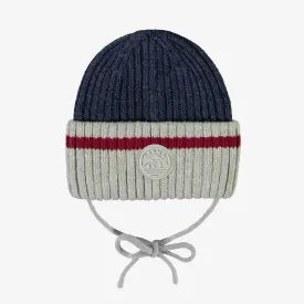Tuque en tricot marine-gris effet bas de laine, bébé || Navy grey knit toque with wool socks effect, baby