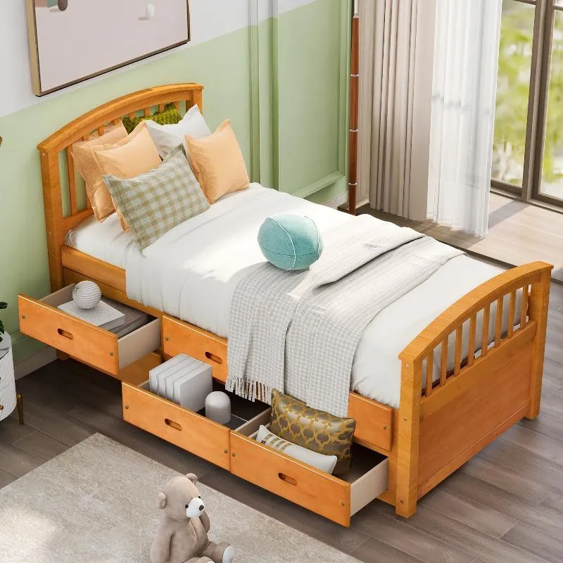 Twin Size Platform Storage Bed Solid Wood