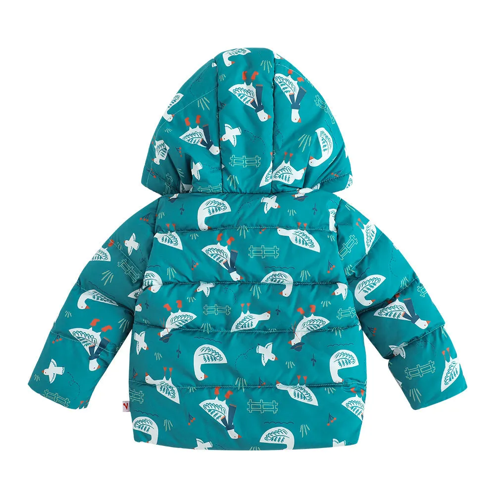 Vauva FW23 - Baby Boy White Goose All Over Print Padded Coat with Hood (Blue)